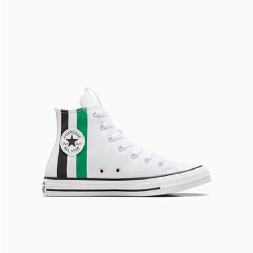 Converse White High-Tops with Green and Black Accents - Picture 2 of 7
